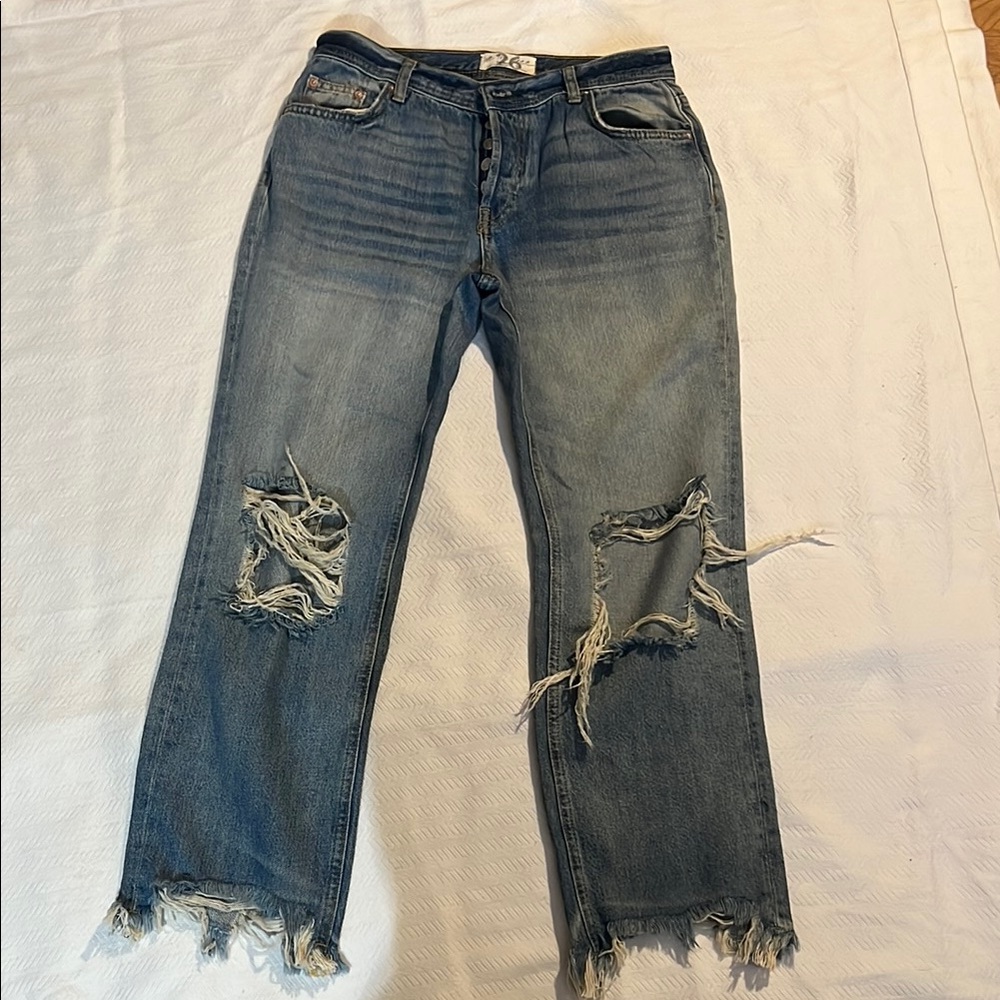 We The Free Ripped Blue Boyfriend Jeans